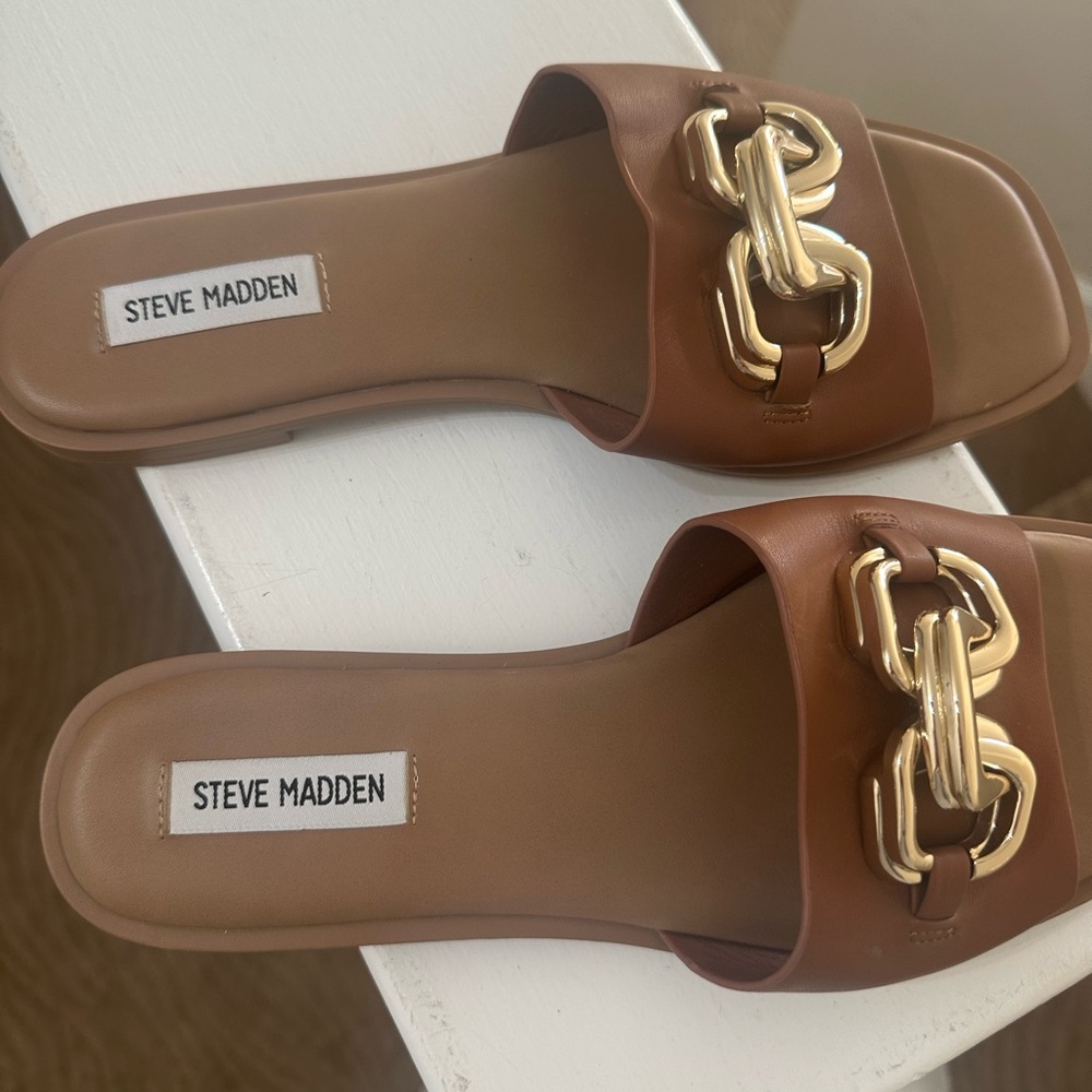 Steve Madden Tan Sandals with Gold Accent
